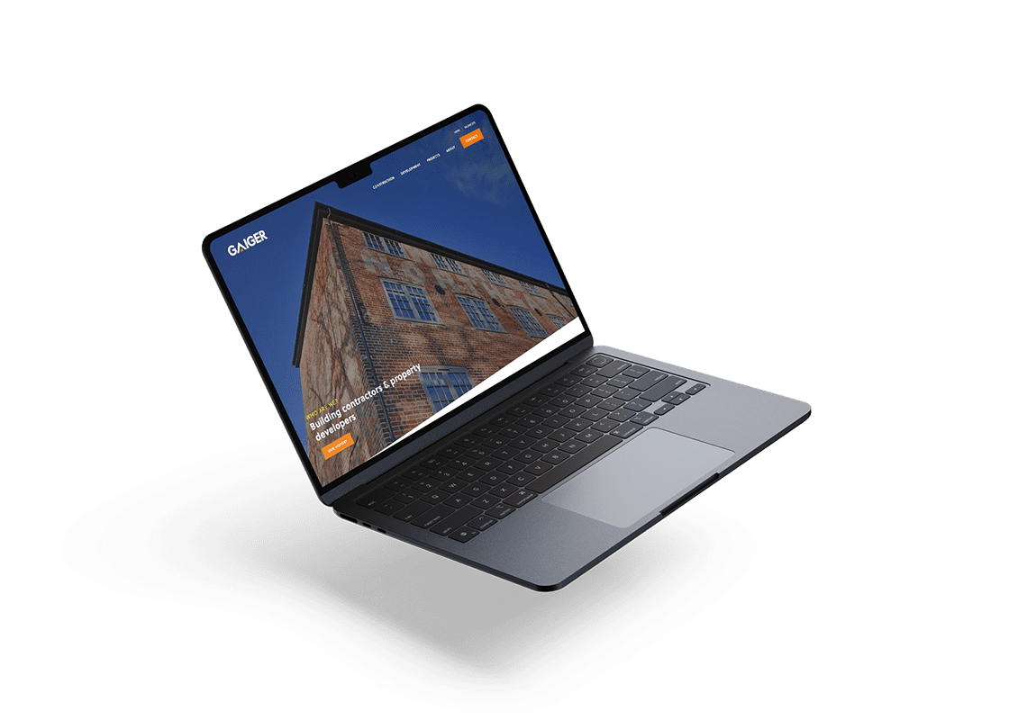 Gaigers website mockup on a laptop