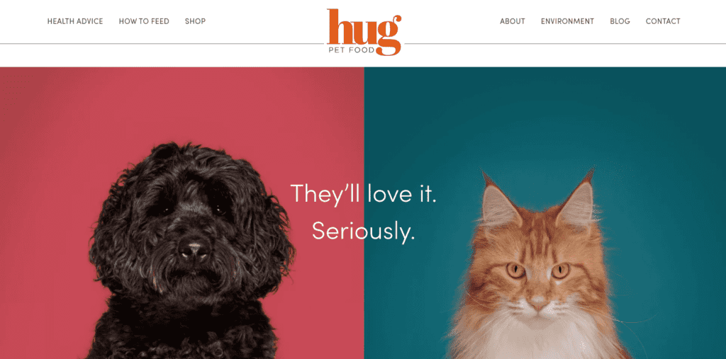 Screenshot of Hug Pet Food Website Front Page