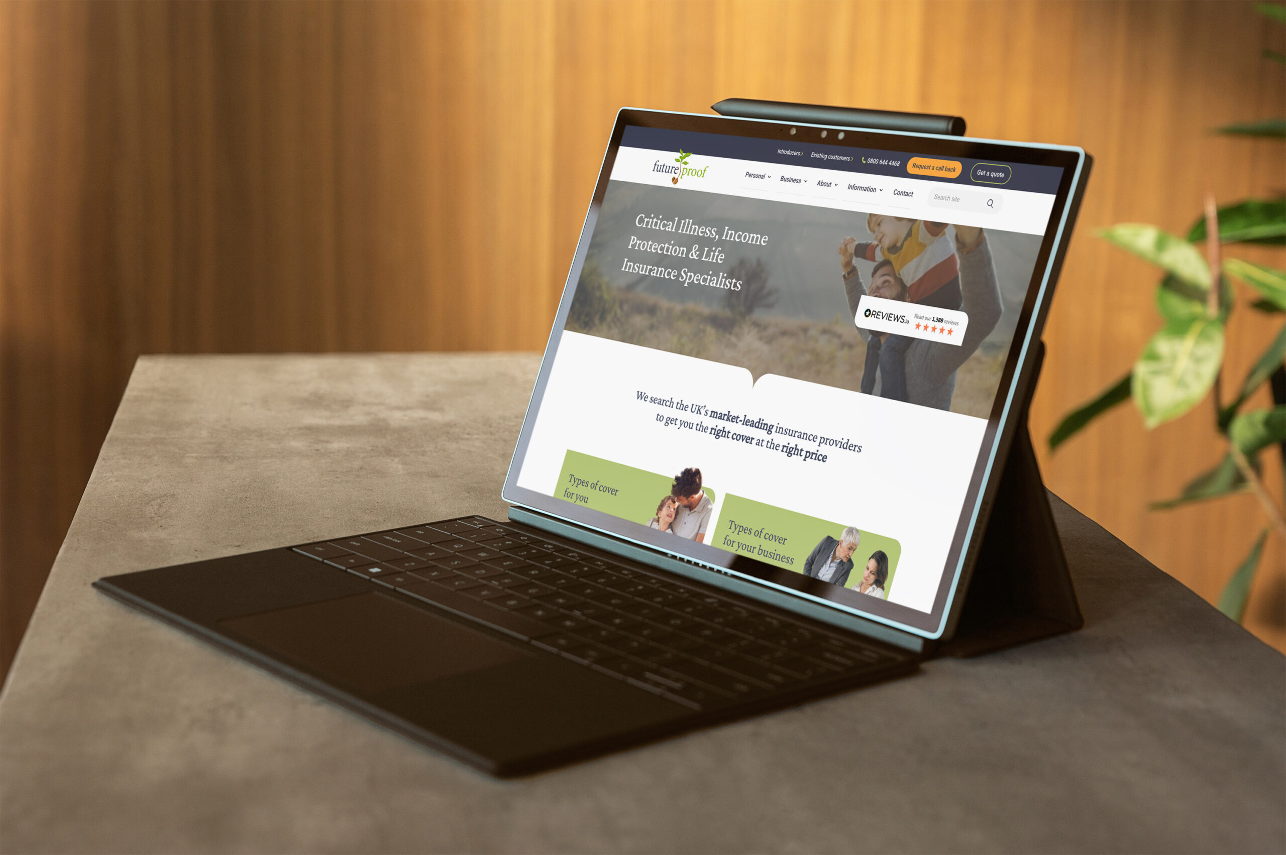 website design of the Futureproof website on laptopn