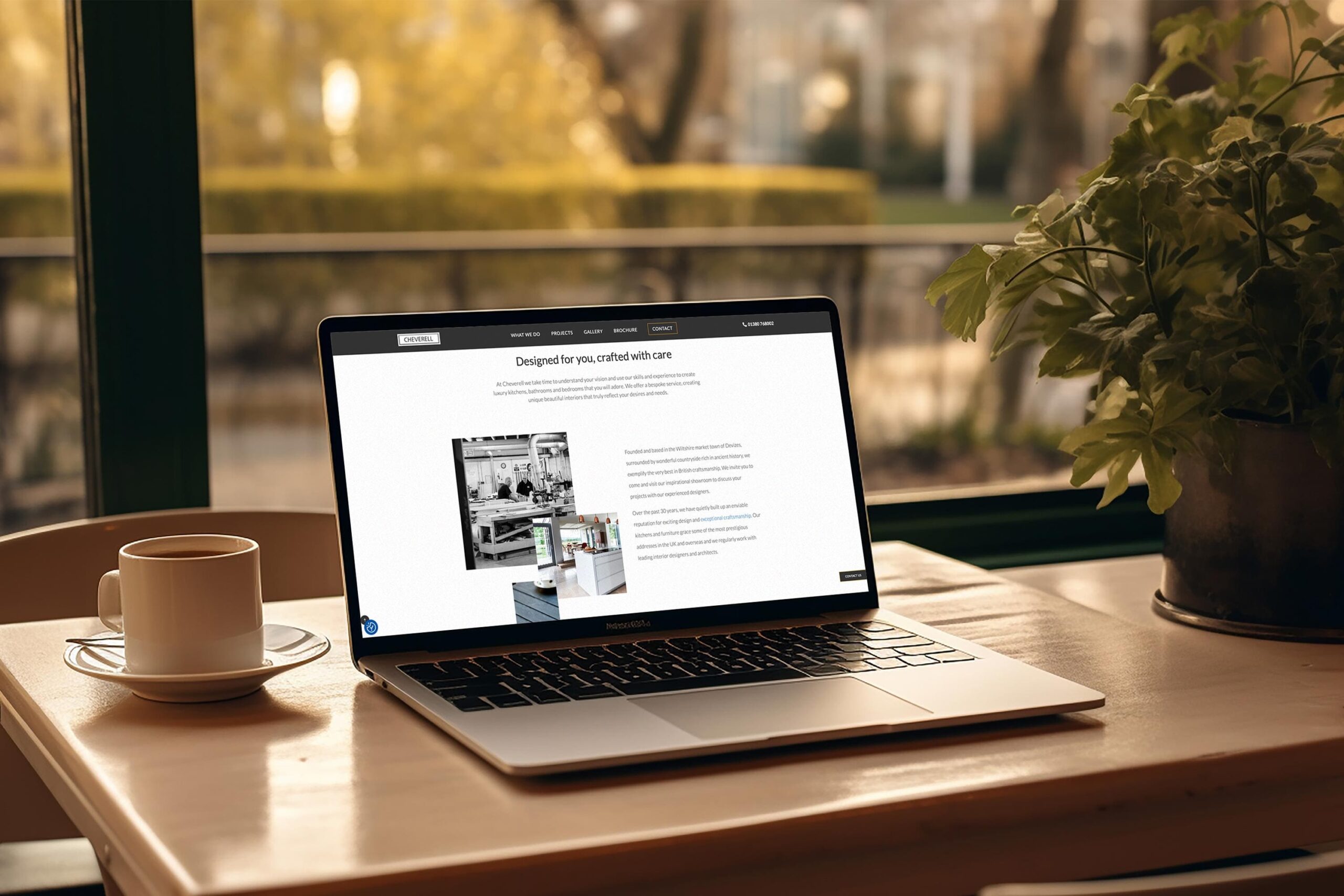 Cheverell website on laptop in a coffee shop