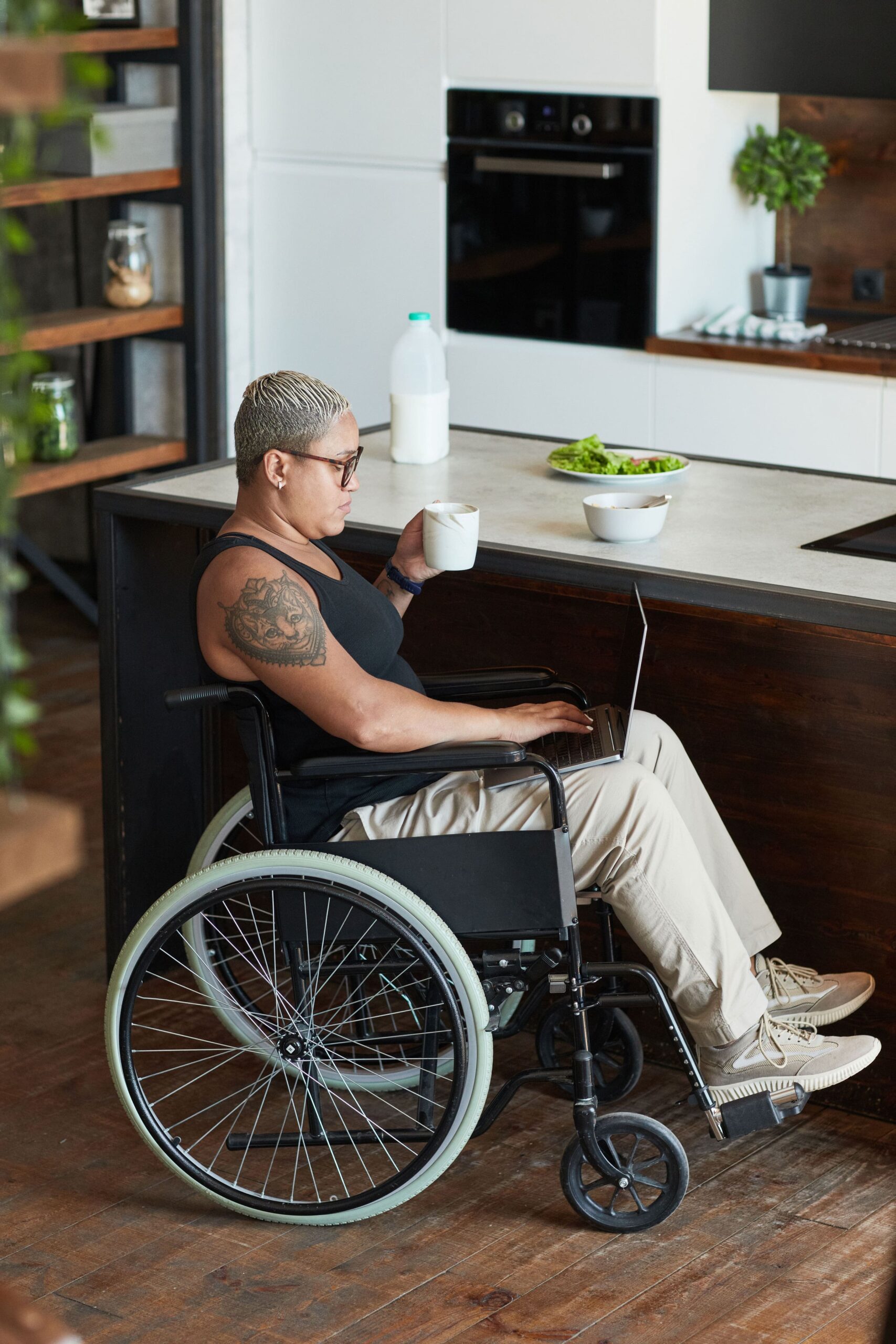 Modern woman with disability home