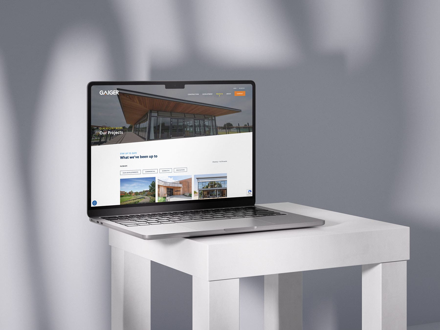 Gaigers Website on a laptop, showing the projects page