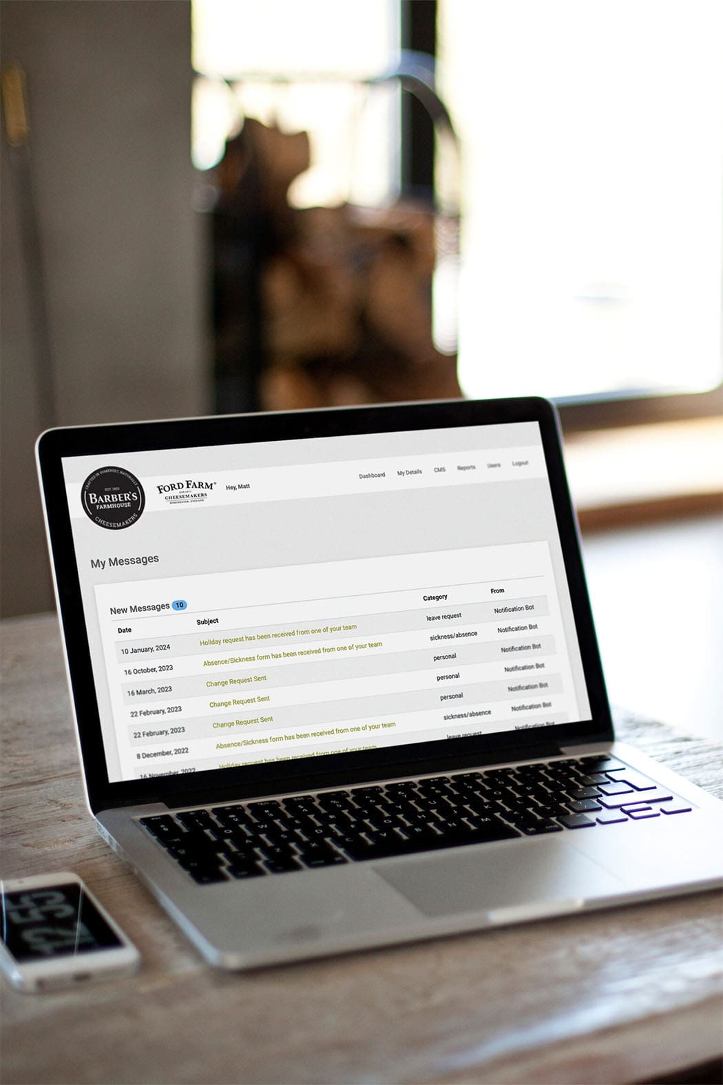 Barbers employee section in portal
