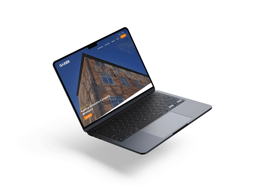 Gaigers website mockup on a laptop