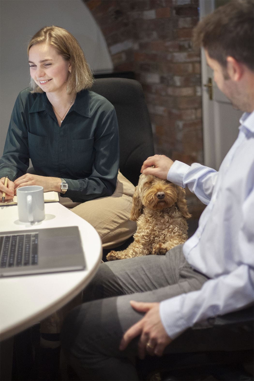 Dani, Matt and Pabbles in the office