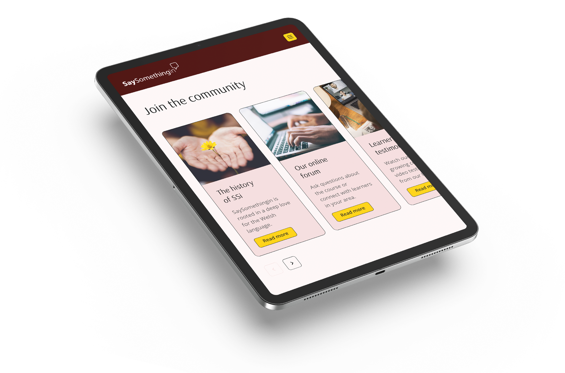 Saysomethingin website on tablet